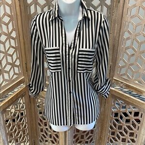 Black and White Striped Women's Top